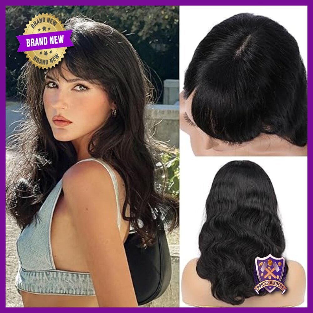 14 Inch Glueless Lace Front Human Hair Wig With Bangs